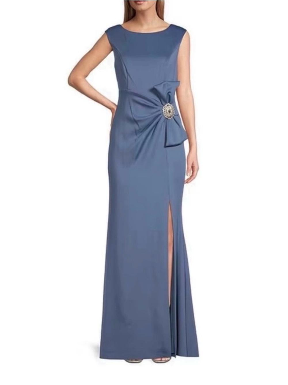 JESSICA HOWARD Blue Cap Sleeve Gown with Bow/Sparkle Embellishment NWT